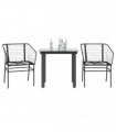 vidaXL 3 Piece Garden Dining Set Black Poly Rattan Glass