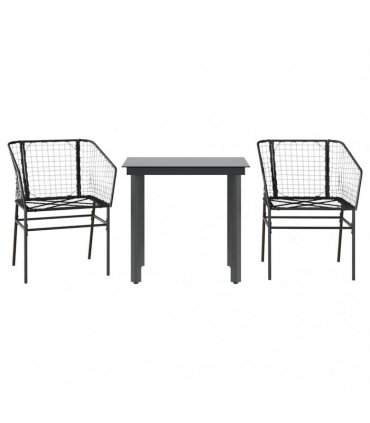 vidaXL 3 Piece Garden Dining Set Black Poly Rattan Glass