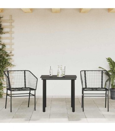 vidaXL 3 Piece Garden Dining Set Black Poly Rattan Glass