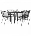 vidaXL 5 Piece Garden Dining Set Black Poly Rattan Glass