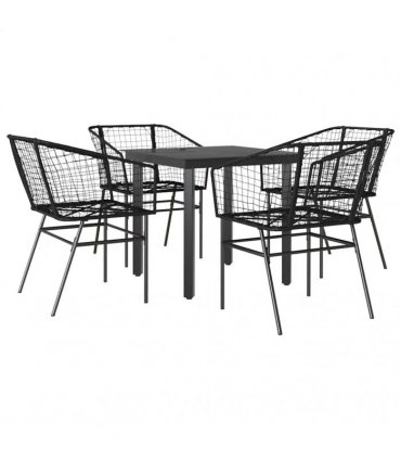 vidaXL 5 Piece Garden Dining Set Black Poly Rattan Glass
