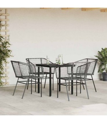 vidaXL 5 Piece Garden Dining Set Black Poly Rattan Glass