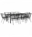 vidaXL 9 Piece Garden Dining Set Black Poly Rattan Glass
