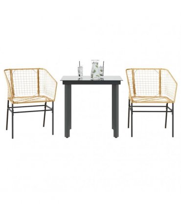 vidaXL 3 Piece Garden Dining Set Brown Poly Rattan Glass