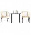 vidaXL 3 Piece Garden Dining Set Brown Poly Rattan Glass