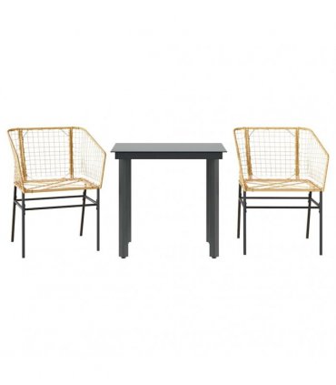 vidaXL 3 Piece Garden Dining Set Brown Poly Rattan Glass