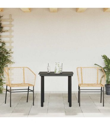 vidaXL 3 Piece Garden Dining Set Brown Poly Rattan Glass