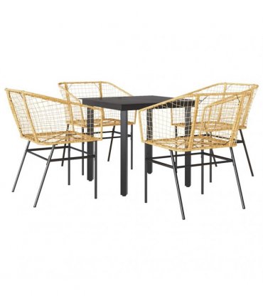 vidaXL 5 Piece Garden Dining Set Brown Poly Rattan Glass