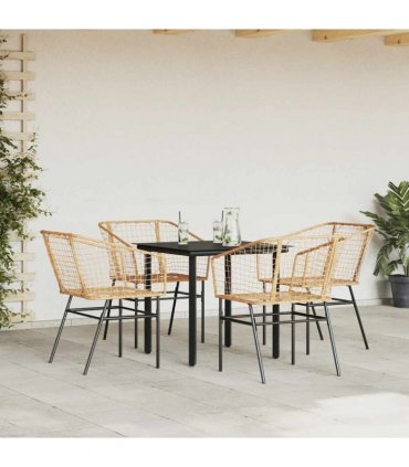vidaXL 5 Piece Garden Dining Set Brown Poly Rattan Glass