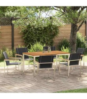 vidaXL Garden Dining Set 7 pcs Solid Acacia Wood and Stainless Steel