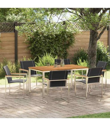 vidaXL Garden Dining Set 7 pcs Solid Acacia Wood and Stainless Steel
