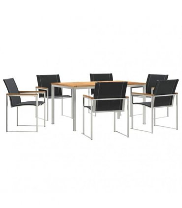 vidaXL Garden Dining Set 7 pcs Solid Acacia Wood and Stainless Steel