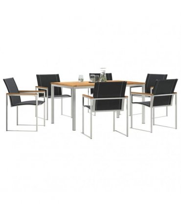 vidaXL Garden Dining Set 7 pcs Solid Acacia Wood and Stainless Steel