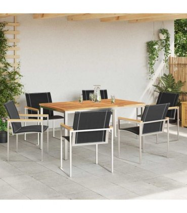 vidaXL Garden Dining Set 7 pcs Solid Acacia Wood and Stainless Steel