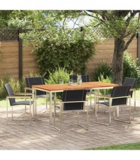 vidaXL Garden Dining Set 7 pcs Solid Acacia Wood and Stainless Steel