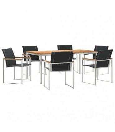 vidaXL Garden Dining Set 7 pcs Solid Acacia Wood and Stainless Steel