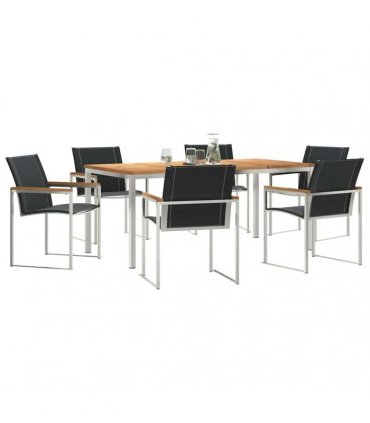 vidaXL Garden Dining Set 7 pcs Solid Acacia Wood and Stainless Steel