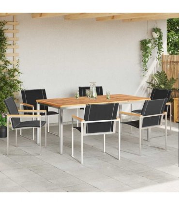 vidaXL Garden Dining Set 7 pcs Solid Acacia Wood and Stainless Steel