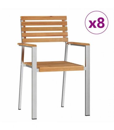 vidaXL Garden Chair 8 pcs Solid Teak Wood and Stainless Steel
