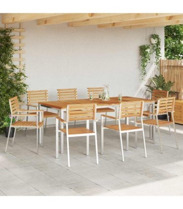 vidaXL Garden Chair 8 pcs Solid Teak Wood and Stainless Steel