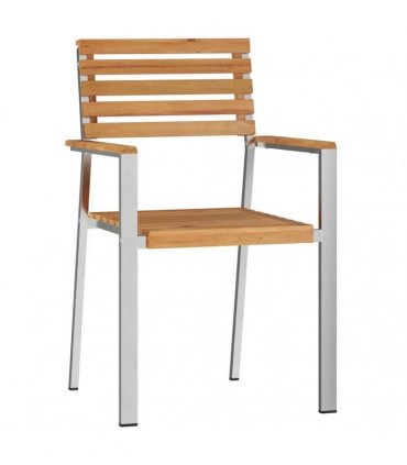 vidaXL Garden Chair 8 pcs Solid Teak Wood and Stainless Steel