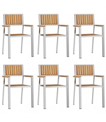 vidaXL Garden Chair 6 pcs Solid Teak Wood and Stainless Steel