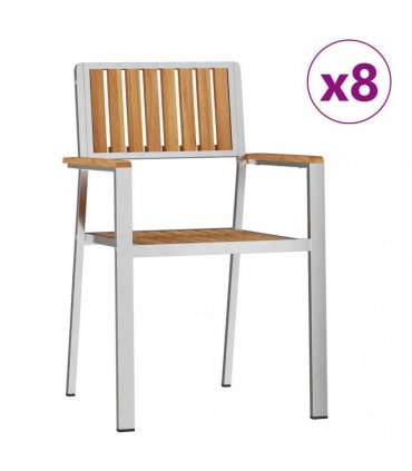 vidaXL Garden Chair 8 pcs Solid Teak Wood and Stainless Steel