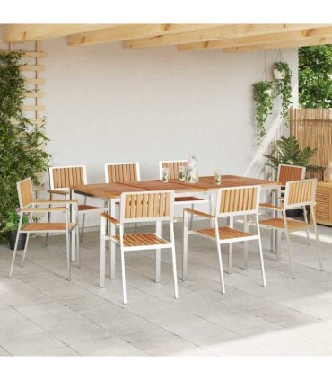 vidaXL Garden Chair 8 pcs Solid Teak Wood and Stainless Steel
