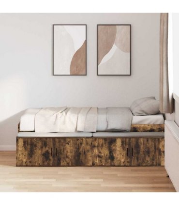 vidaXL Bed Frame with Drawer Smoked Oak 70 x 190 cm Engineered Wood