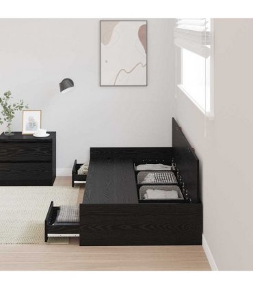 vidaXL Bed Frame with Drawer Black Oak 100 x 200 cm Engineered Wood