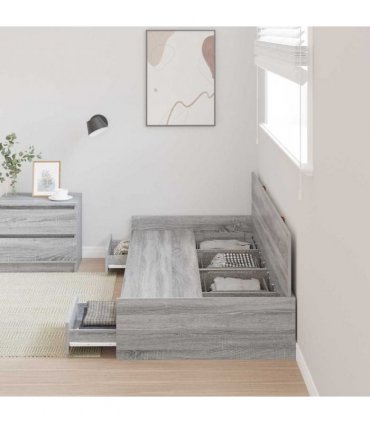 vidaXL Bed Frame with Drawer Grey Sonoma 100 x 200 cm Engineered Wood