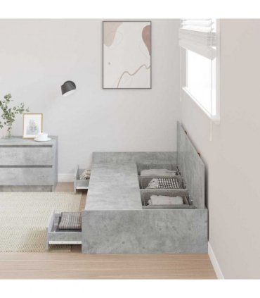 vidaXL Bed Frame with Drawer Concrete Grey 90 x 200 cm Engineered Wood
