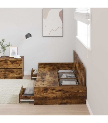 vidaXL Bed Frame with Drawer Old Wood 90 x 200 cm Engineered Wood