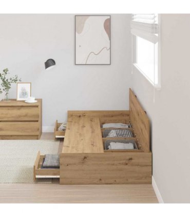 vidaXL Bed Frame with Drawer Artisan Oak 90 x 200 cm Engineered Wood