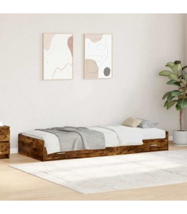 vidaXL Bed Frame with Drawer Smoked Oak 80 x 200 cm Engineered Wood