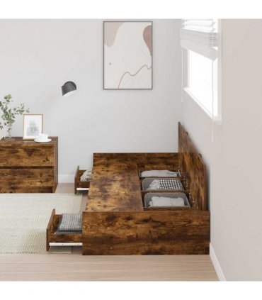 vidaXL Bed Frame with Drawer Smoked Oak 80 x 200 cm Engineered Wood
