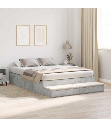 vidaXL Storage Bed Frame Concrete Grey 150 cm Engineered Wood