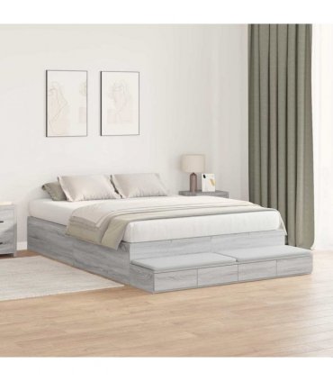 vidaXL Storage Bed Frame with Door Grey Sonoma 150 cm Engineered Wood