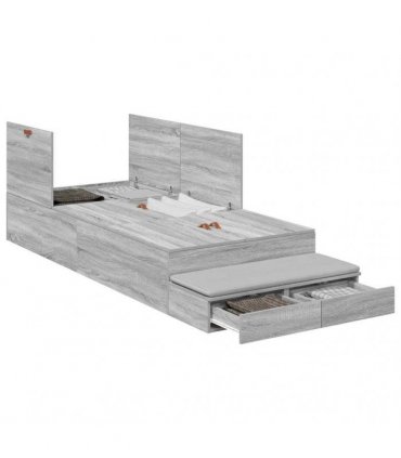 vidaXL Storage Bed Frame with Drawer Grey Sonoma 90 cm Engineered Wood