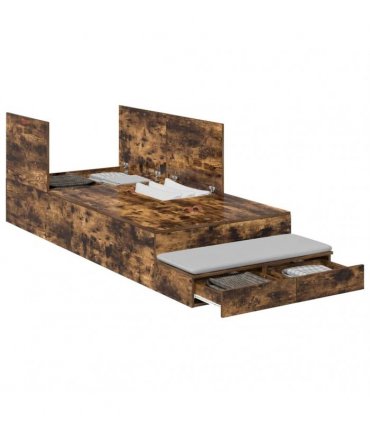 vidaXL Storage Bed Frame with Drawer Smoked Oak 75 cm Engineered Wood