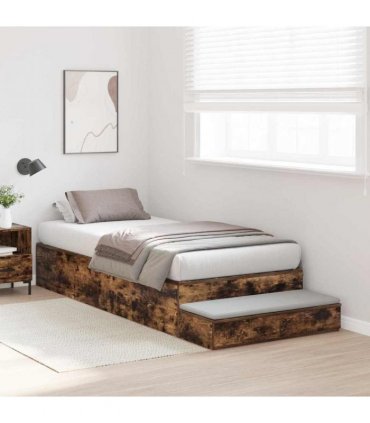 vidaXL Storage Bed Frame with Drawer Smoked Oak 75 cm Engineered Wood