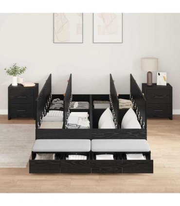 vidaXL Storage Bed Frame with Drawer Black Oak 120 cm Engineered Wood