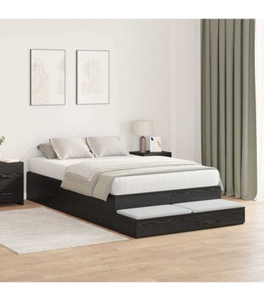 vidaXL Storage Bed Frame with Drawer Black Oak 120 cm Engineered Wood