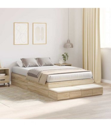 vidaXL Storage Bed Frame with Drawer Sonoma Oak 120 cm Engineered Wood