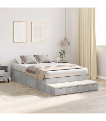 vidaXL Storage Bed Frame Concrete Grey 120 cm Engineered Wood