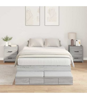 vidaXL Storage Bed Frame with Door Grey Sonoma 120 cm Engineered Wood
