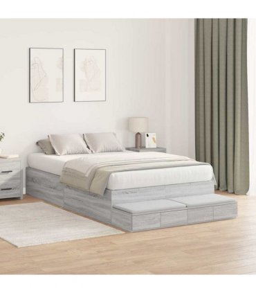 vidaXL Storage Bed Frame with Door Grey Sonoma 120 cm Engineered Wood