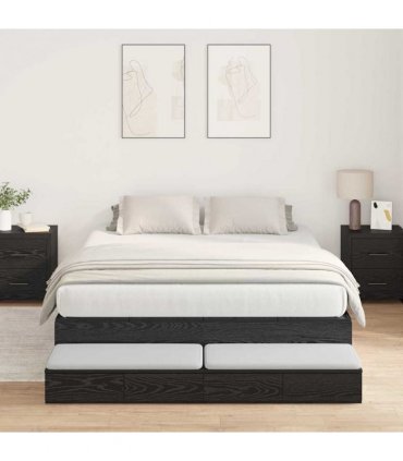 vidaXL Storage Bed Frame with Drawer Black Oak 140 cm Engineered Wood