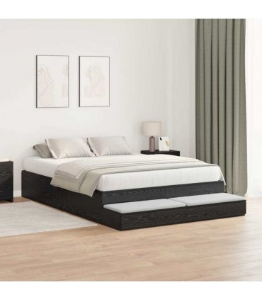 vidaXL Storage Bed Frame with Drawer Black Oak 140 cm Engineered Wood