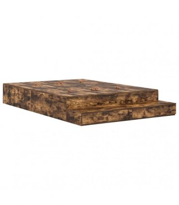 vidaXL Storage Bed Frame with Drawer Smoked Oak 140 cm Engineered Wood